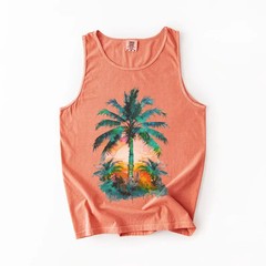 Tropical Palm Tree Sunset Tank Top Beach Vacation Apparel