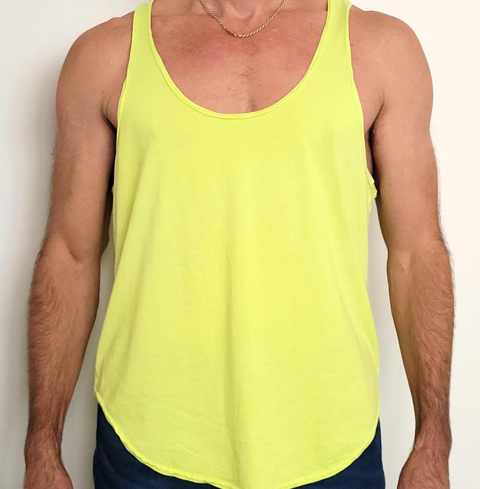 YMLA Men's Medium Neon Yellow Racerback Tank Top NEW gallery