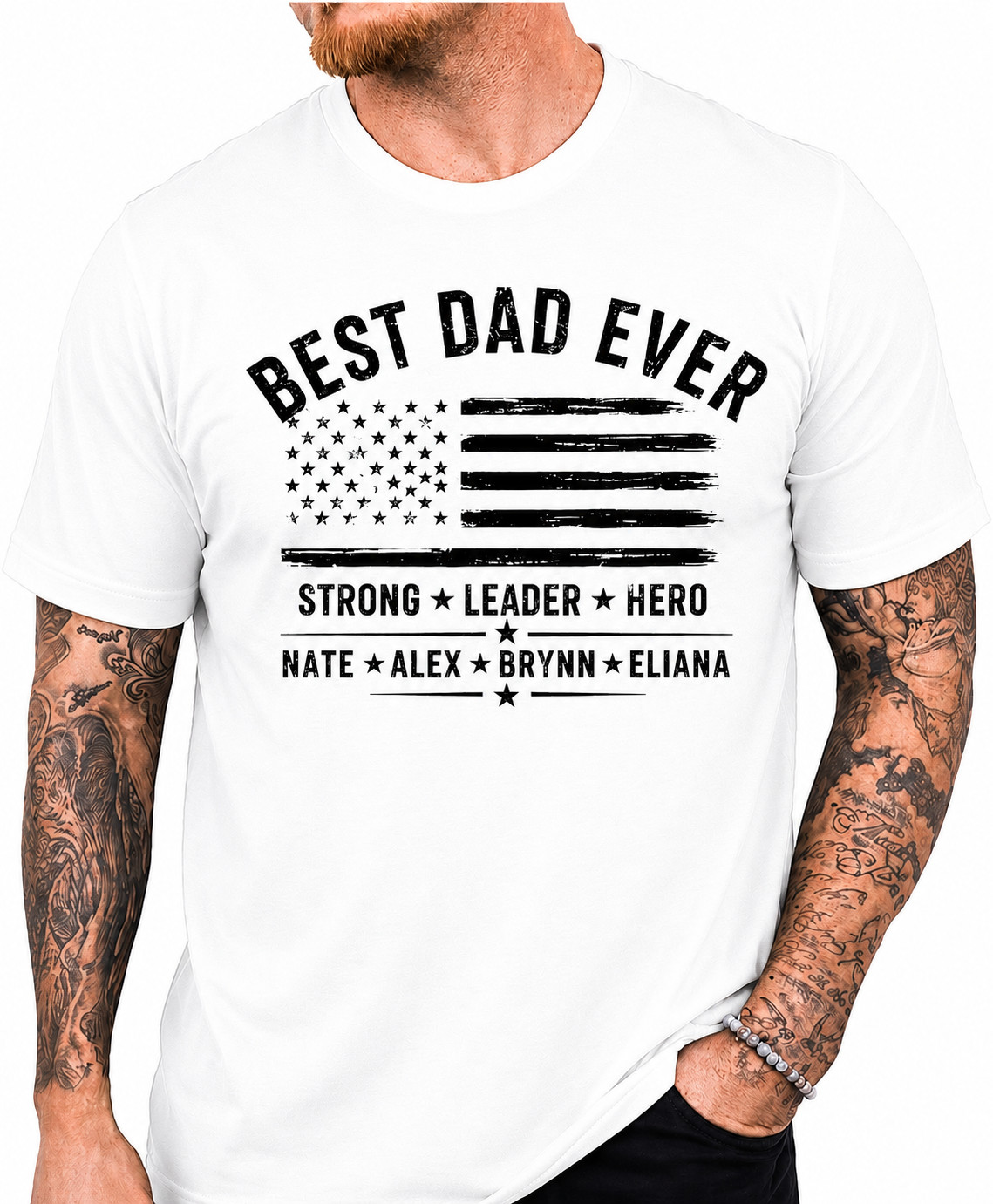 Personalized Best Dad Ever T-Shirt Custom Dad Gift American Flag Tee Size S-5XL gallery