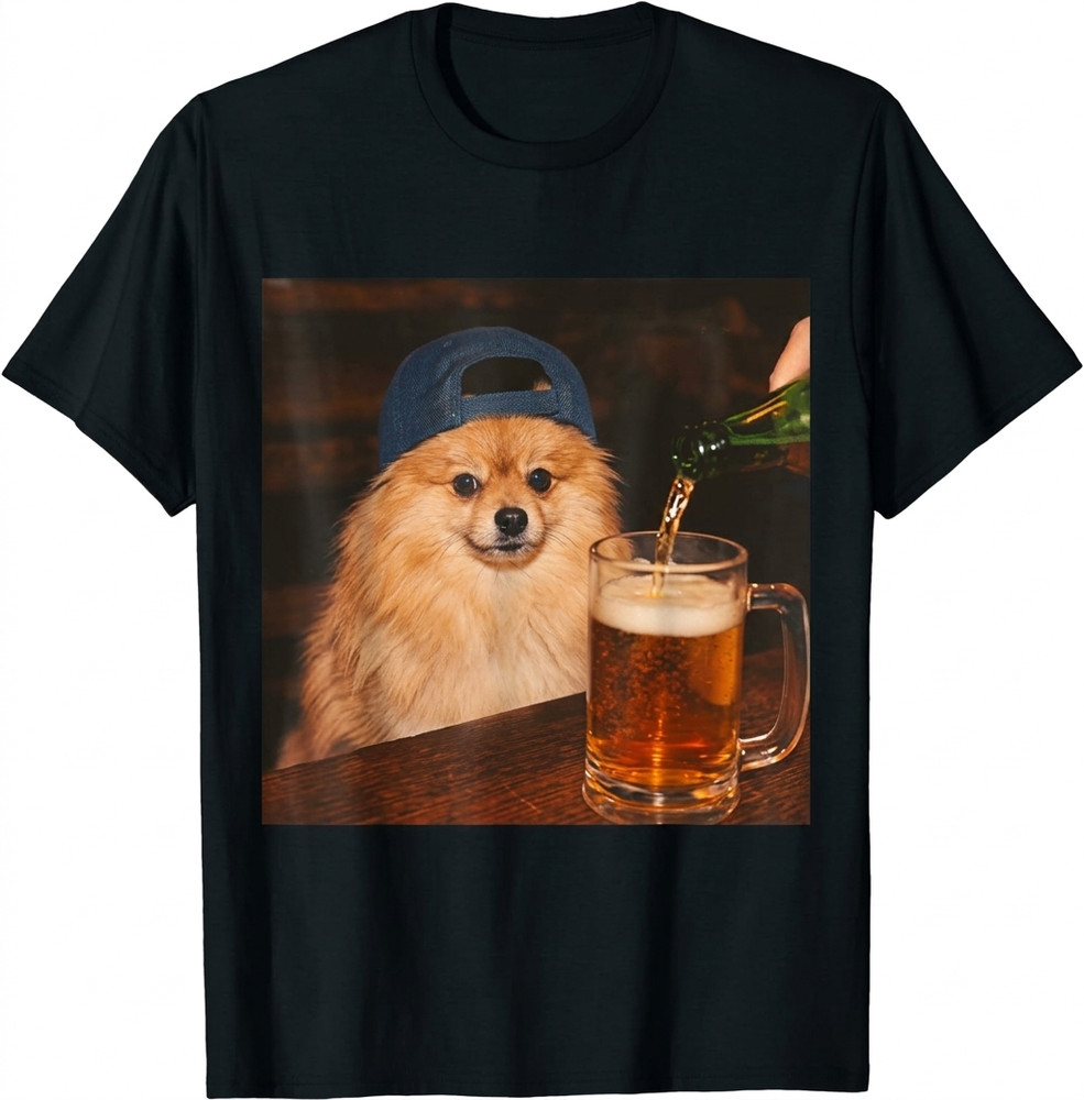 Funny Pomeranian Drinking Beer Shirt Funny Fathers Day Dog Meme Unisex Shirt