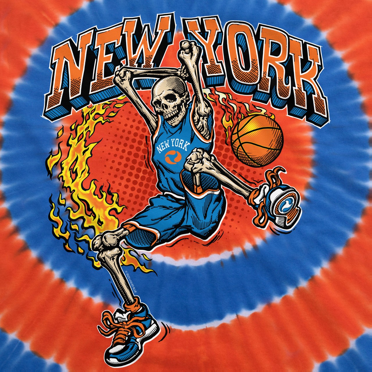 [Limited Edition] Vintage New York Dunker Basketball Skeleton Tie-Dye T-Shirt Li gallery
