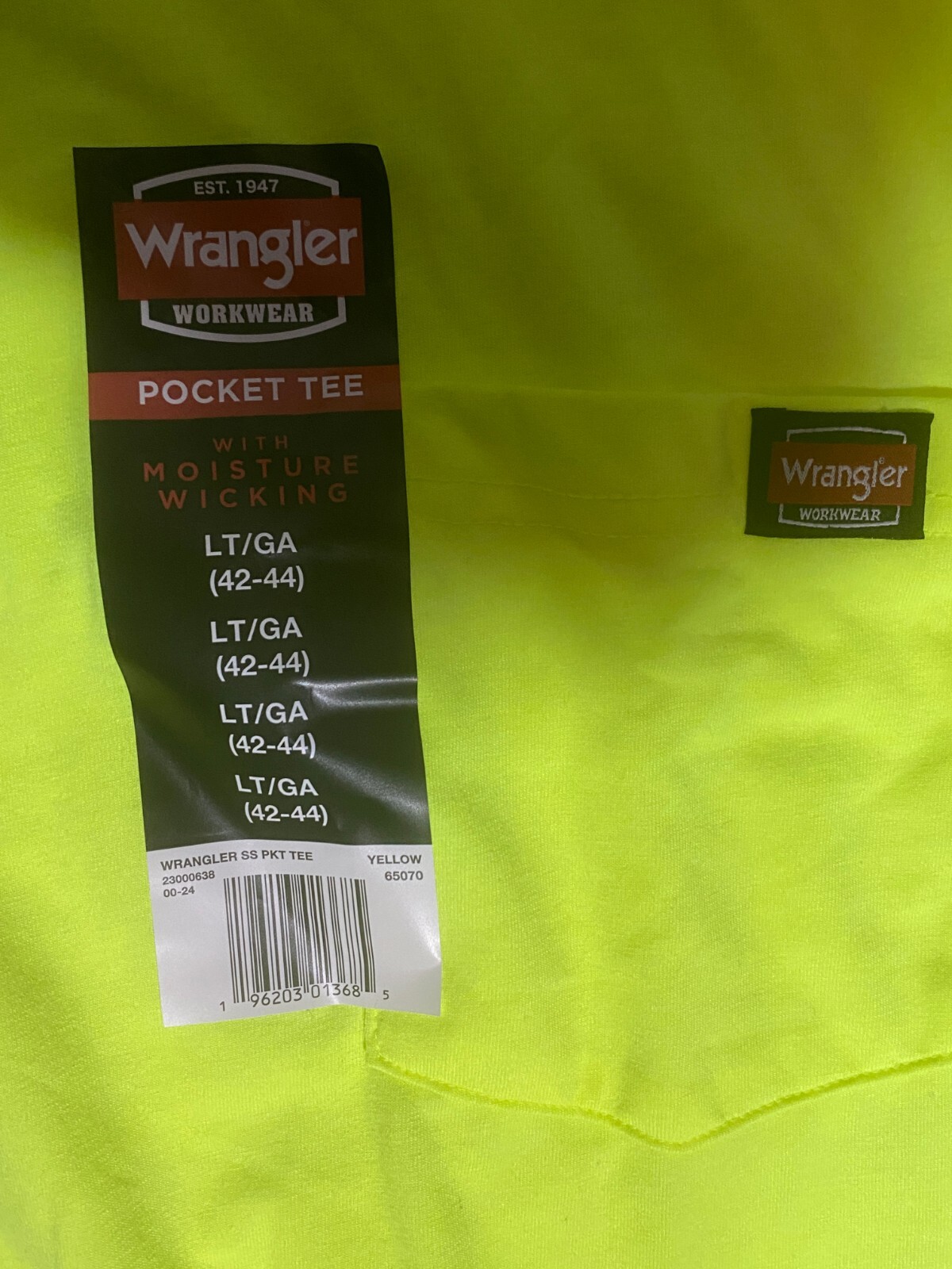 Wrangler Workwear T Shirt Men’s Large Safety Yellow Green gallery