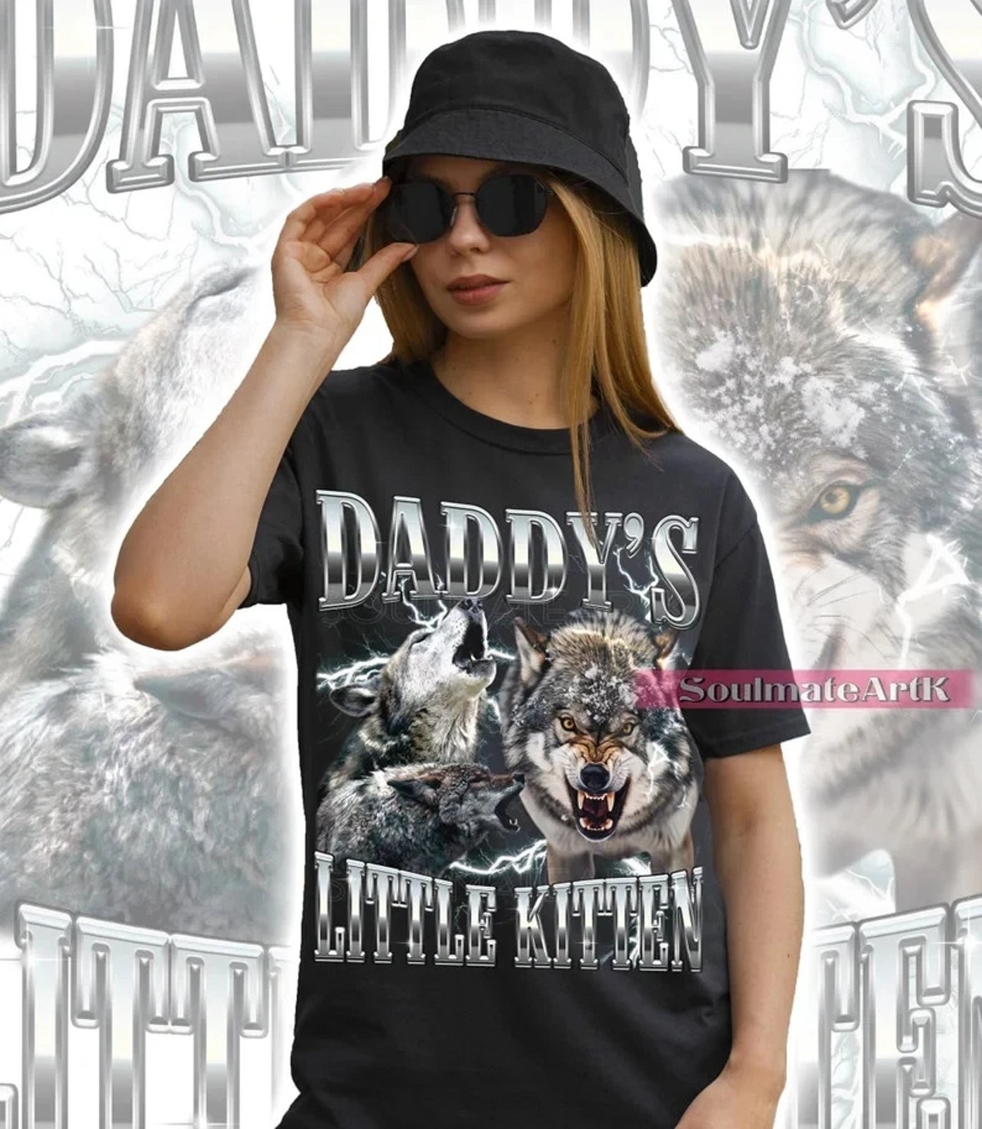 Daddy's Little Kitten Shirt, Funny Alpha Wolf Retro Tshirt gallery