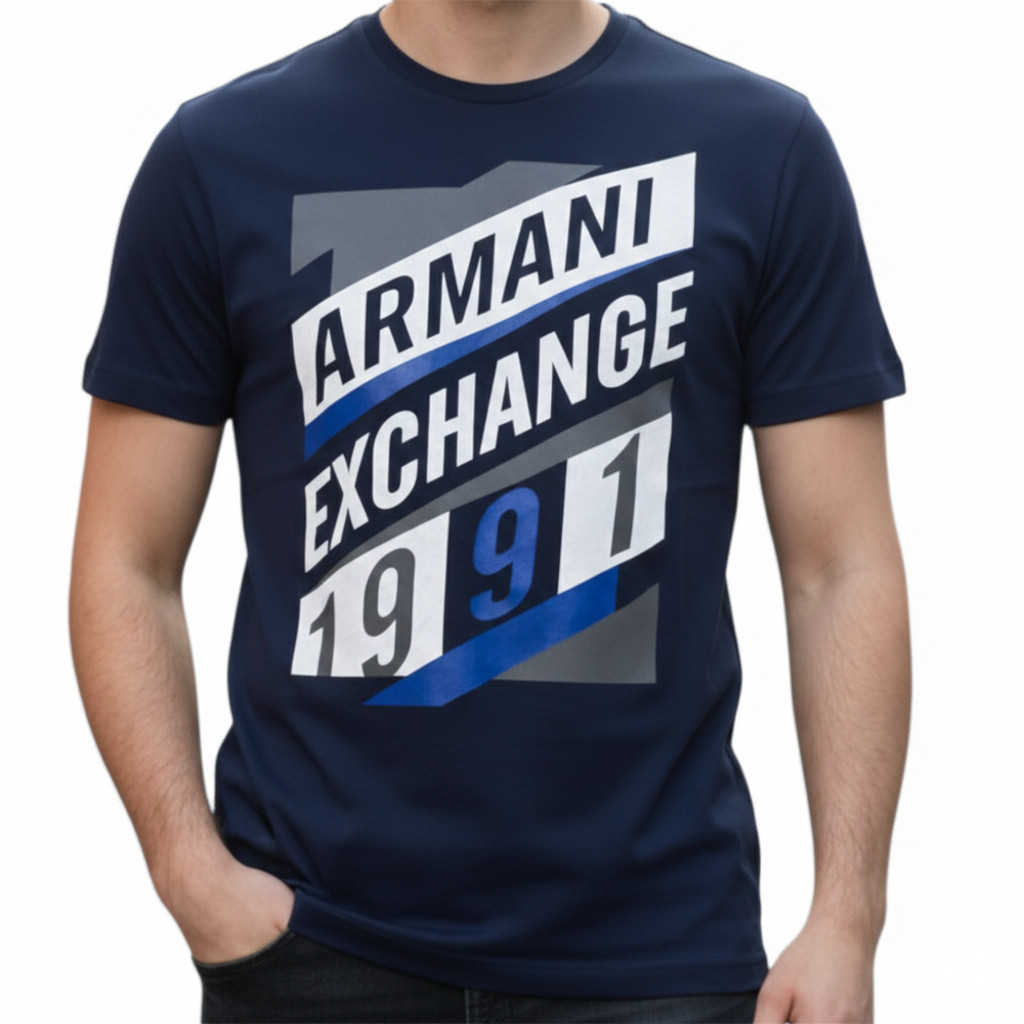 ARMANI EXCHANGE Navy Blue AX-16 Short Sleeve Slim Fit Designer Mens T-shirt NWT gallery