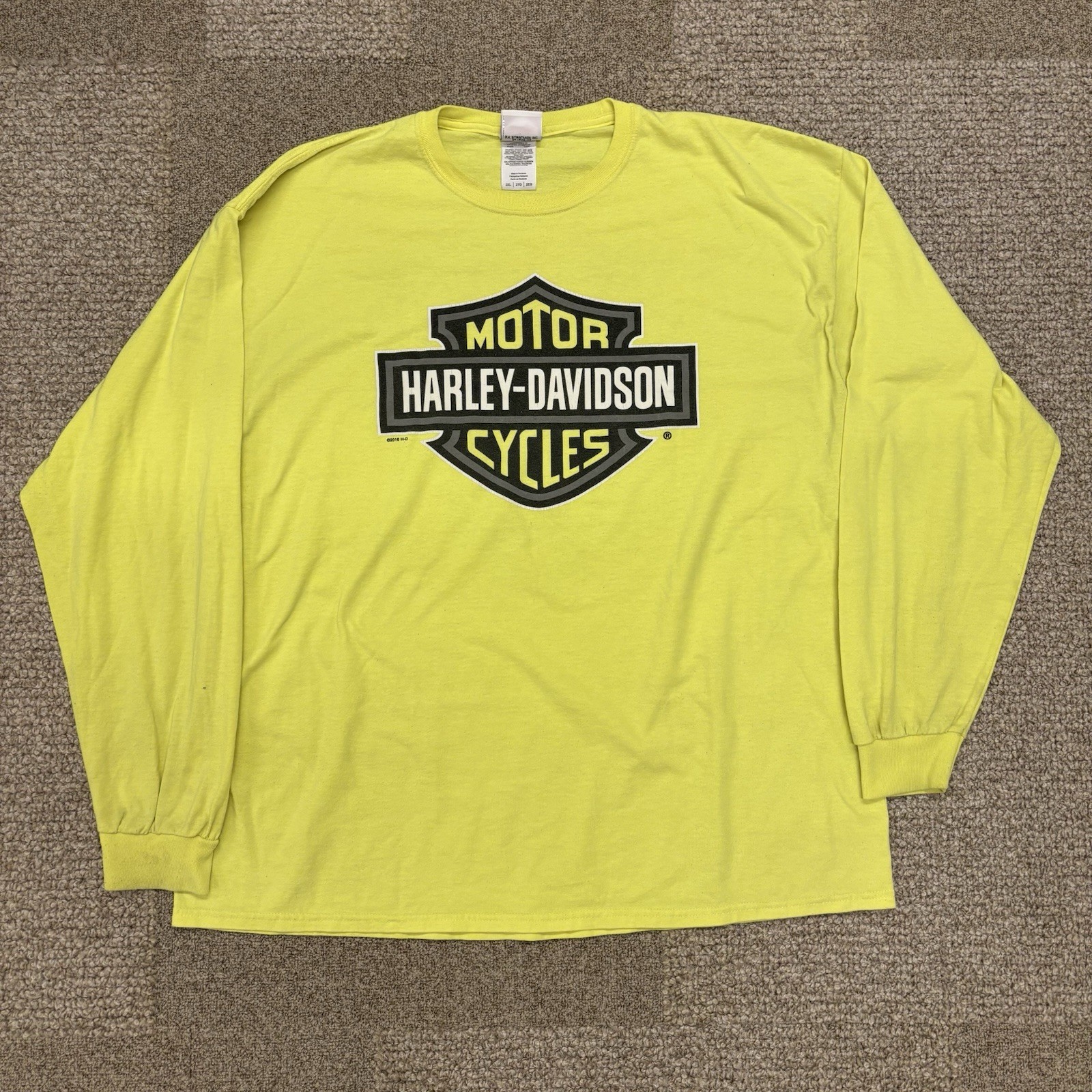 Vintage Harley Davidson Biker Mass. Safety Yellow Long Sleeve Graphic Tee Shirt