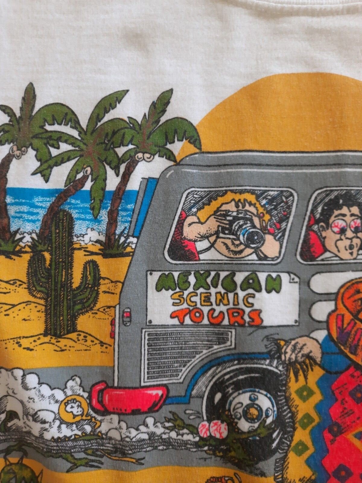Vintage Mexico Tour Bus Flasher Cartoon Single Stitch T-Shirt (Large) gallery