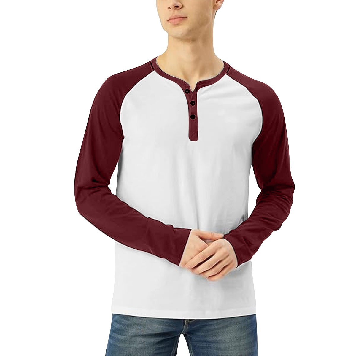 Mens Casual Long Sleeve T-shirt Henley Grandad V Neck Button Solid Tee Shirt Top gallery