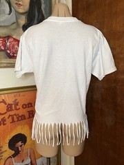 Vintage 80s Jerzees Embroidered Fish Print Fringe Festival Vacation Boho Top L