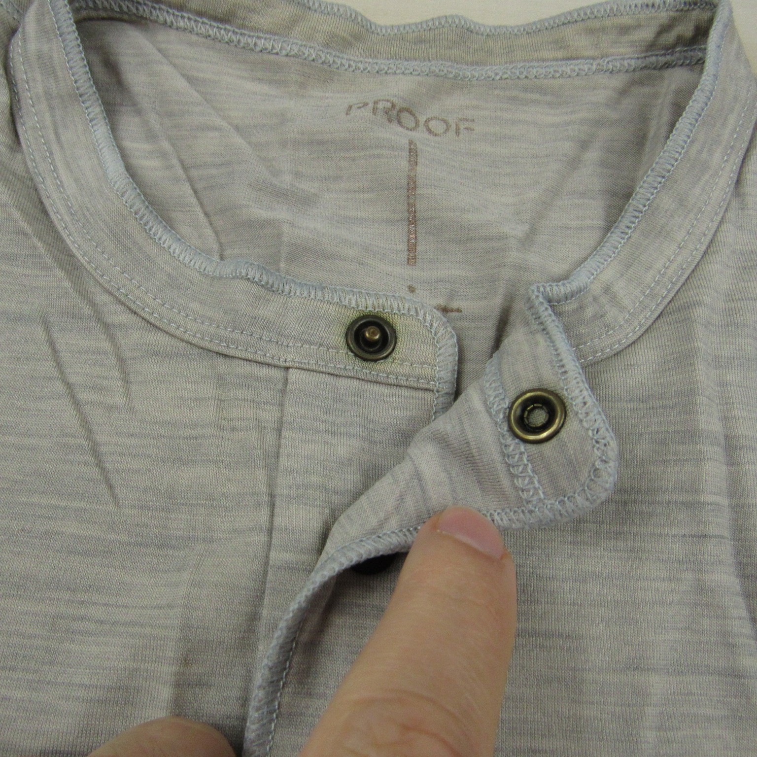 Proof Shirt Mens Small Beige Gray Snap Henley Merino Nylon Blend Lightweight gallery