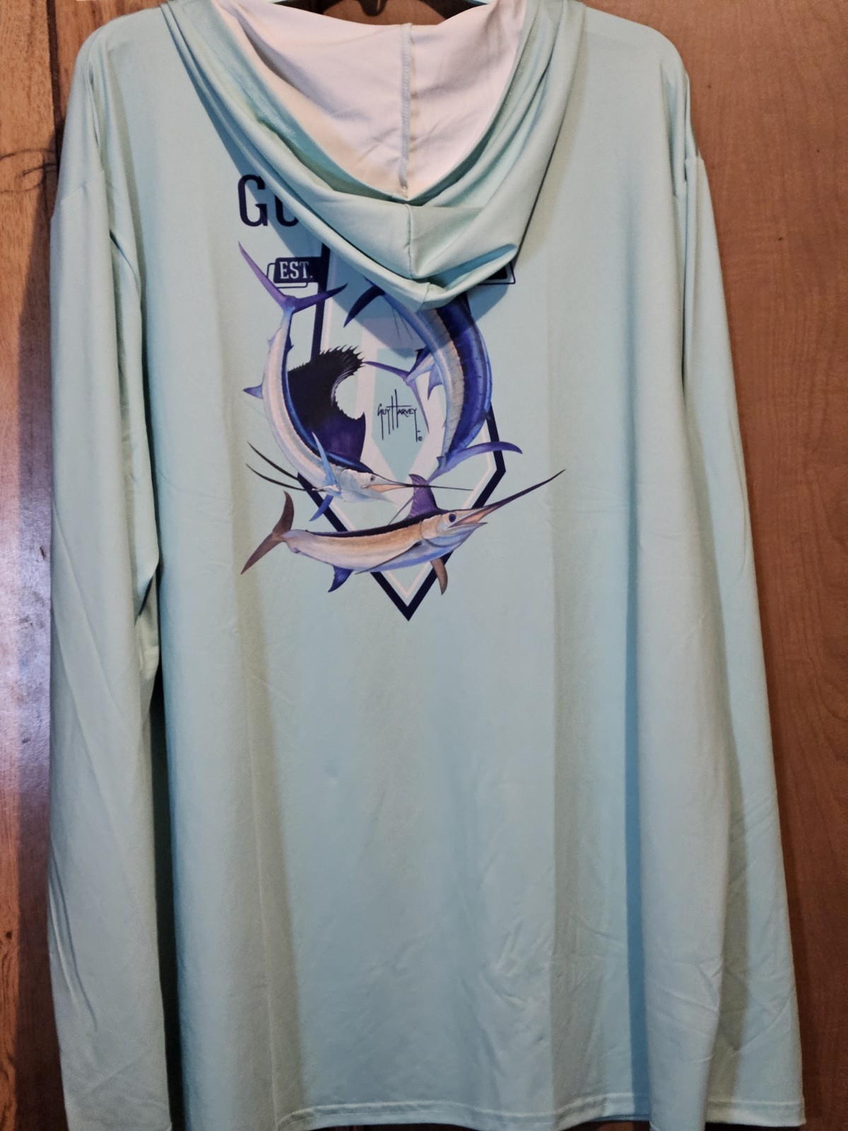 Guy Harvey Long Sleeve Hooded T Shirt, Beach Glass, XXL Men's gallery
