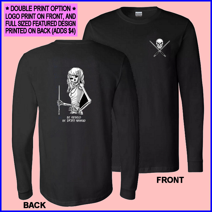 BE AFRAID BE VERY AFRAID Skull Skeleton Girl Billiards Pool Player T-shirt gallery