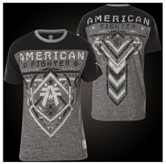 AMERICAN FIGHTER Black Heather Grey HARTWELL Athletic Graphic T-shirt NWT