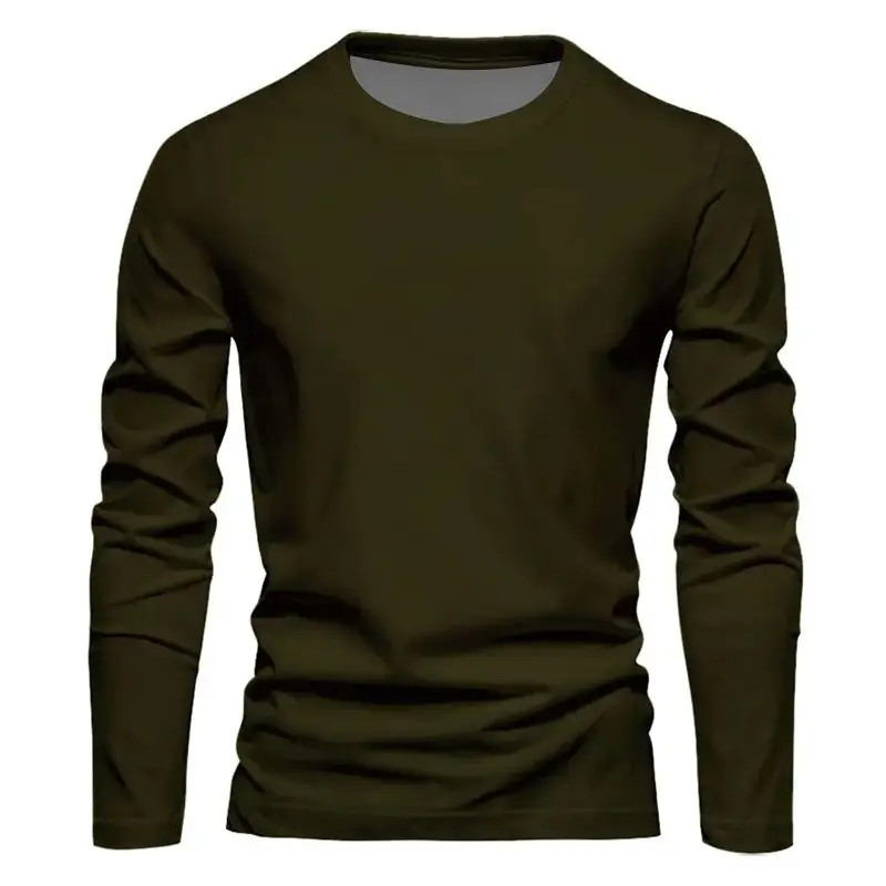 Spring and Autumn Men's Solid Color Round Ne T-shirt 100% Polyester Fiber Casu gallery