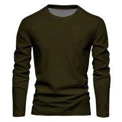 Spring and Autumn Men’s Solid Color Round Ne T-shirt 100% Polyester Fiber Casu
