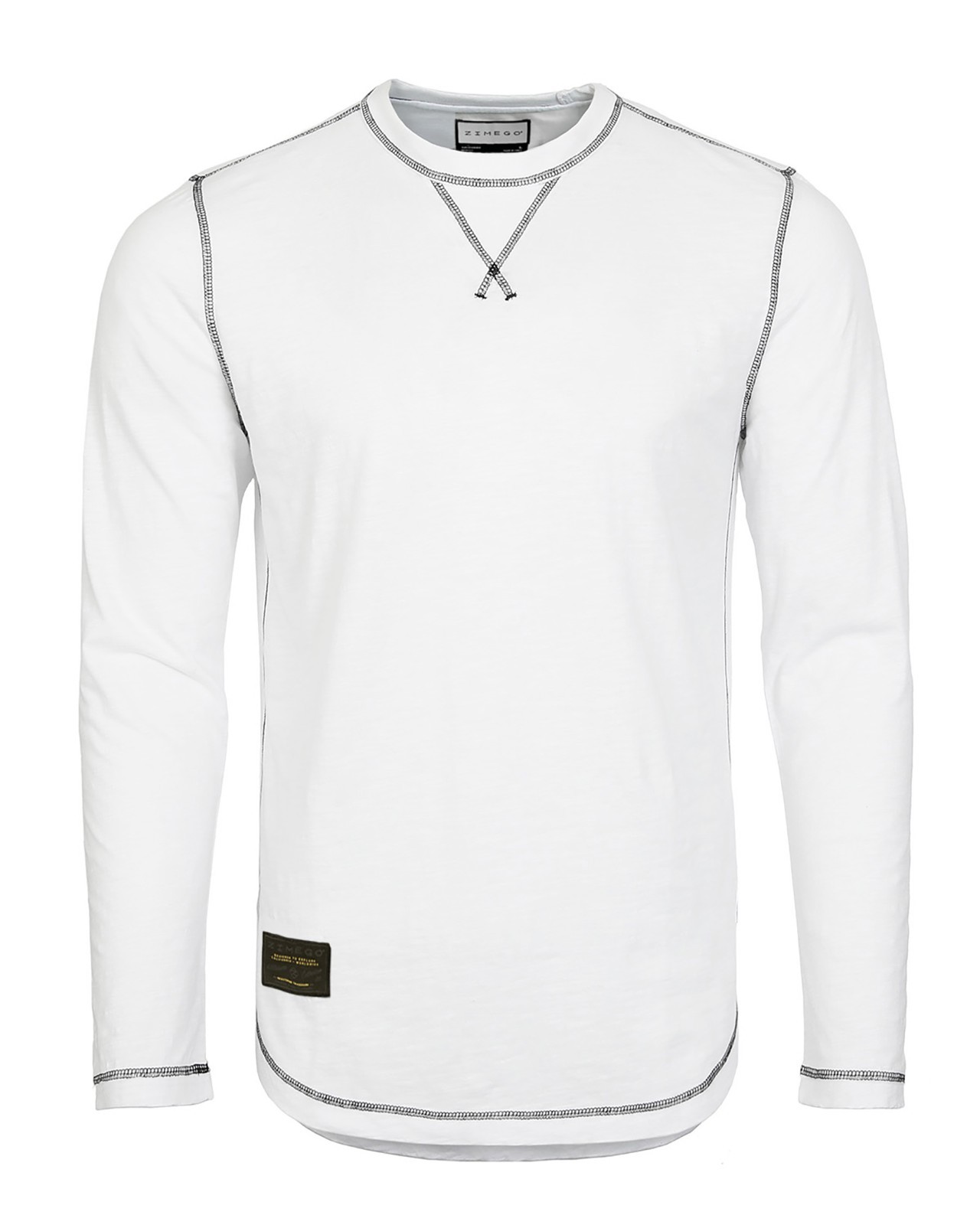 ZIMEGO Men’s Long Sleeve Crew Neck Color Dye Washed Vintage Curved Hem T-Shirts