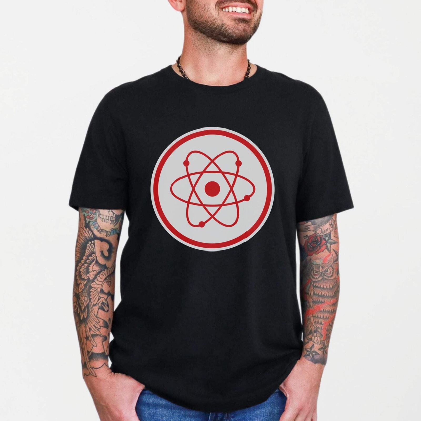 Red Atomic Radiation Symbol T-Shirt | Science Physics Graphic Tee Shirt gallery