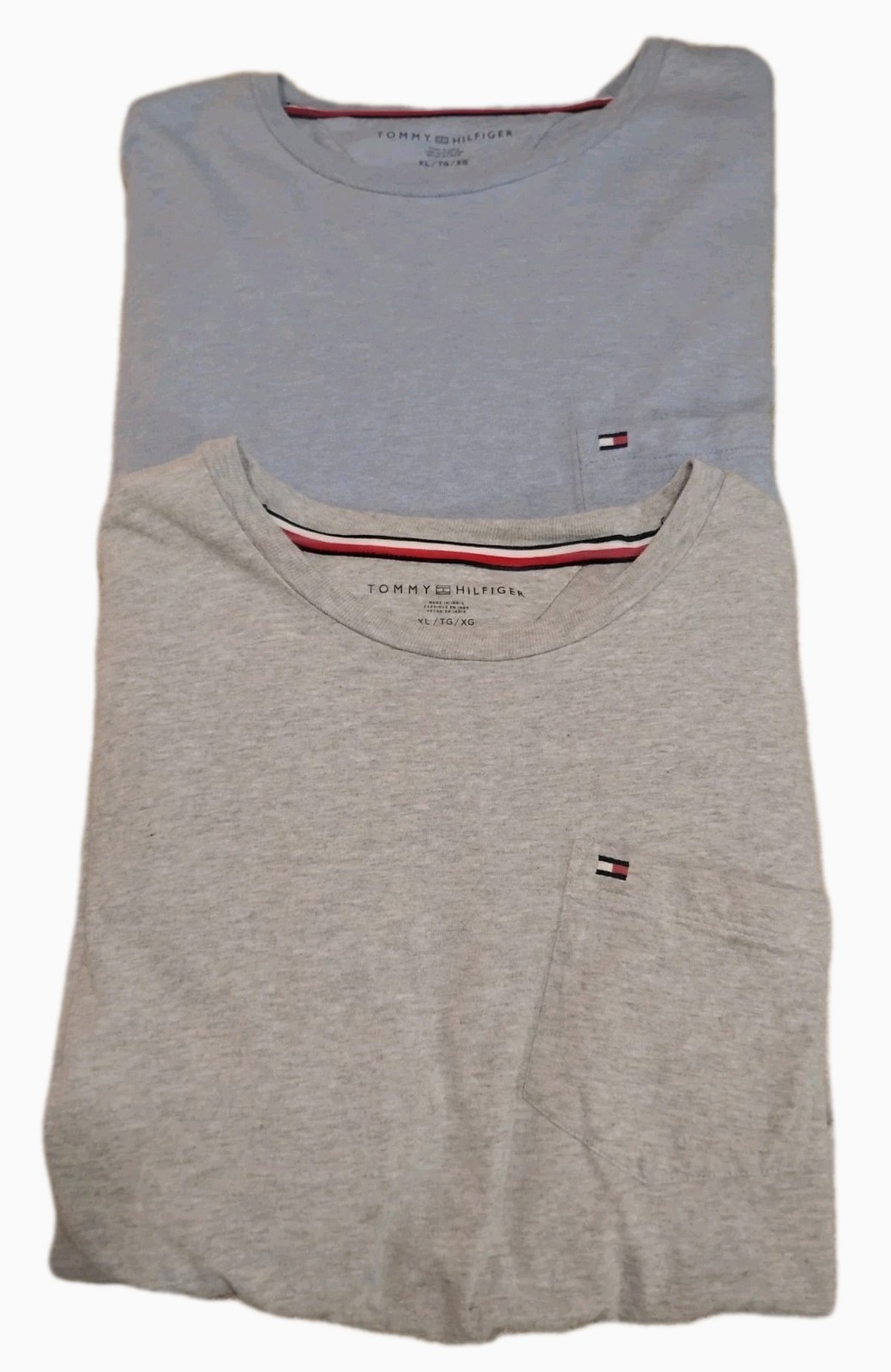 Tommy Hilfiger Men’s Short Sleeve Shirt Pocket Logo Light Blue & Gray XL