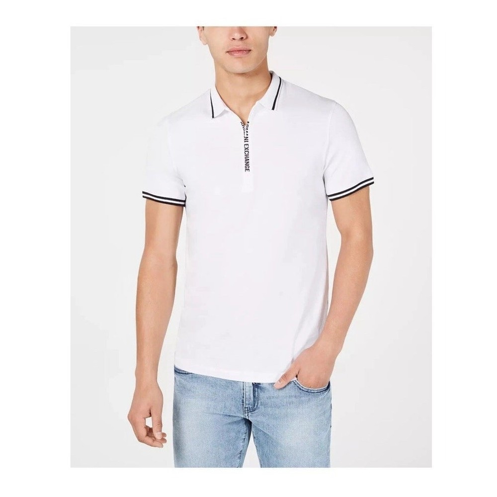 Armani Exchange Cotton Quarter-Zip A|X Logo Short-Sleeve Men Polo Tee White XXL