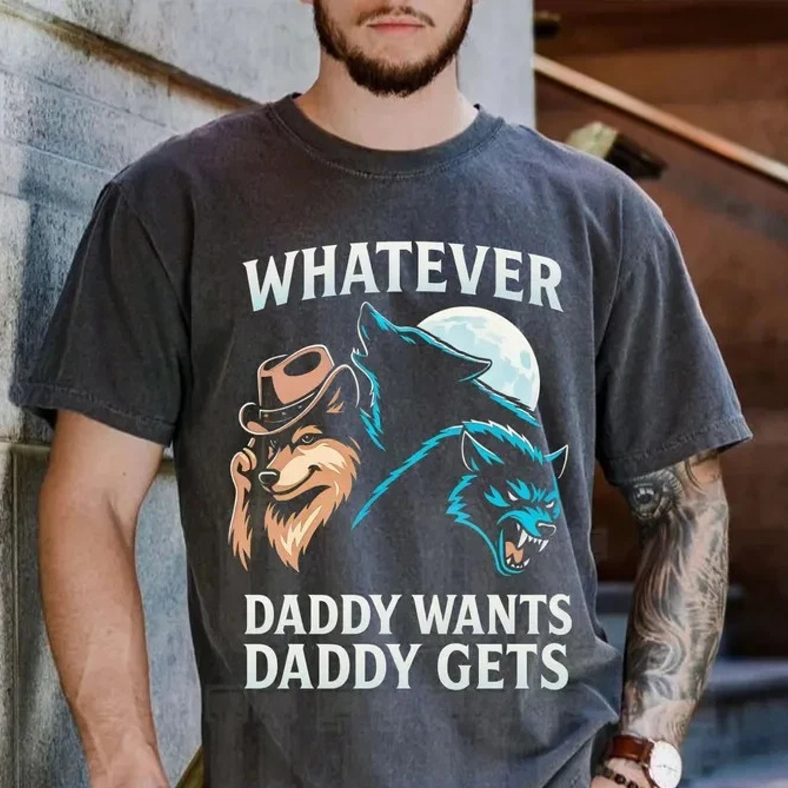 Funny Wolf Daddy Shirt, Whatever Daddy Wants Daddy Gets Tee gallery