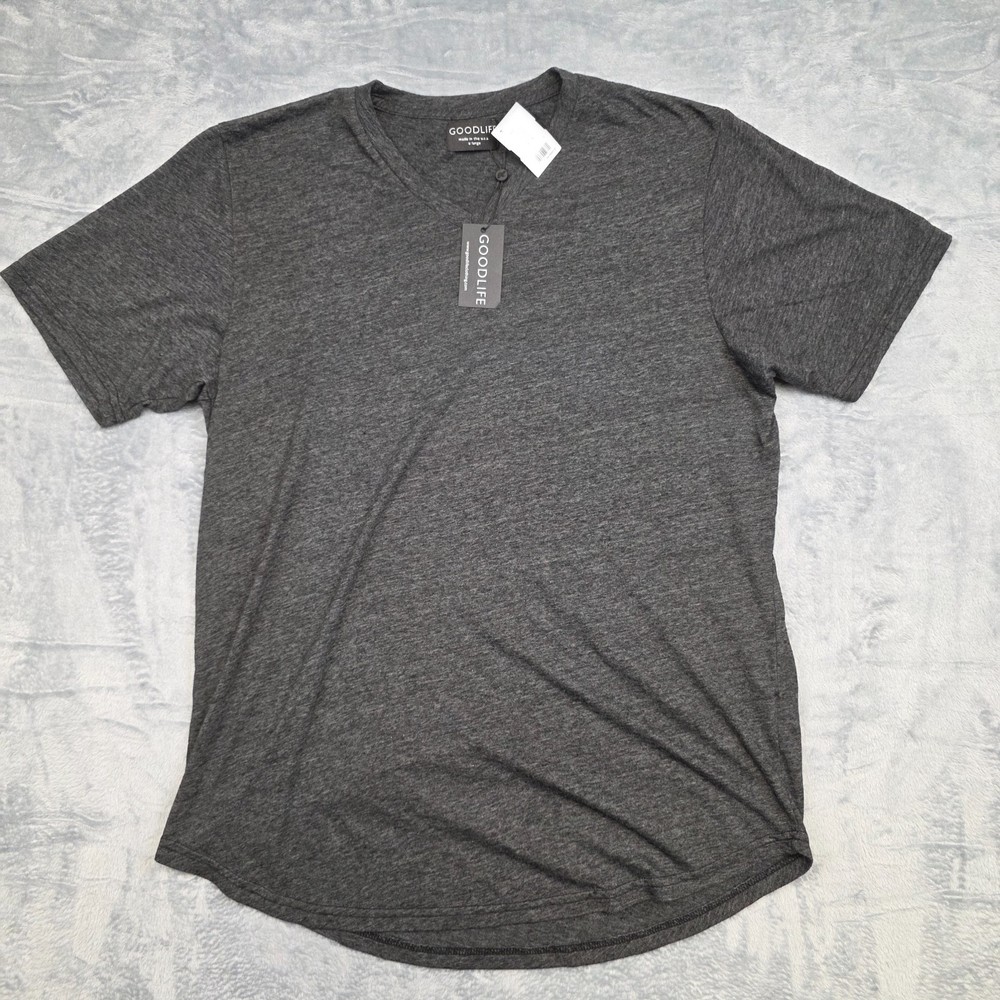 New GOOD LIFE Cotton Poly Blend V-Neck T-Shirt Men XL X-LARGE Black Heather USA