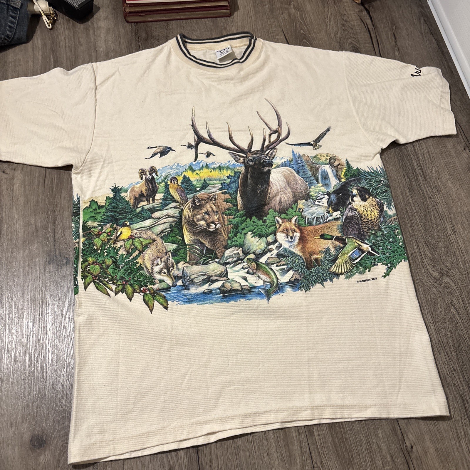 Vintage Cal-Cru Habitat Single Stitch, Wraparound Nature wildlife T-Shirt