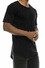 Mens BASIC HIPSTER T Shirts Casual Extended Longline Back Hip Hop Hemline Tee