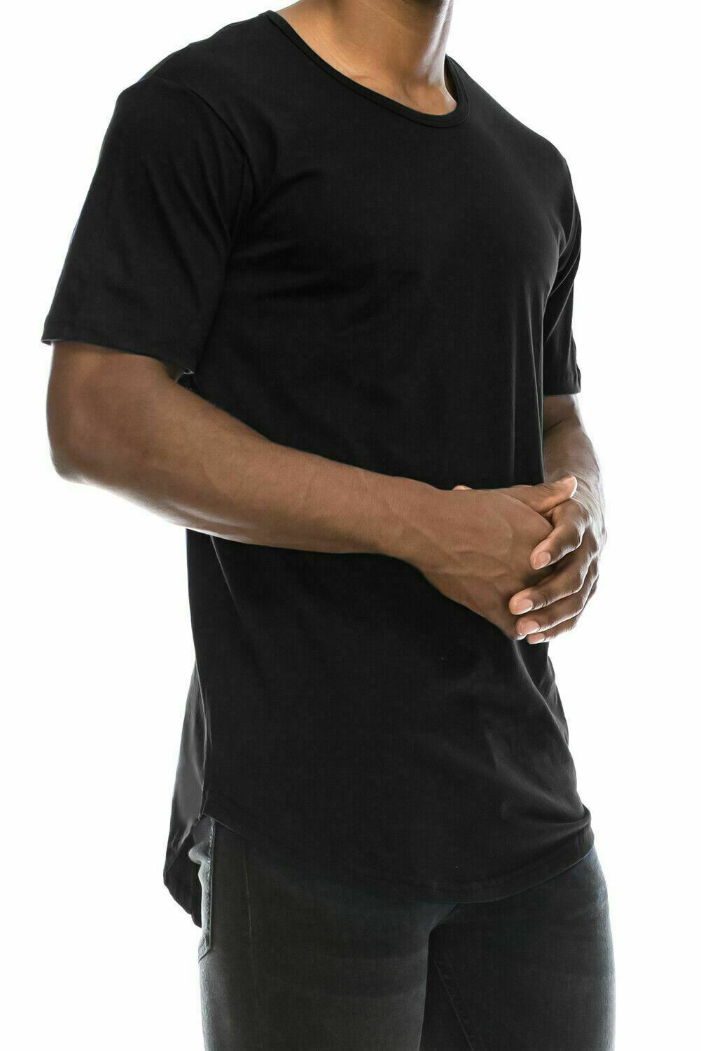 Mens BASIC HIPSTER T Shirts Casual Extended Longline Back Hip Hop Hemline Tee gallery