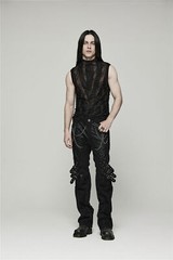 Punk Rave Elastic Splicing Sleeveless Men T-Shirt Spider Mesh Broken Hole Vest