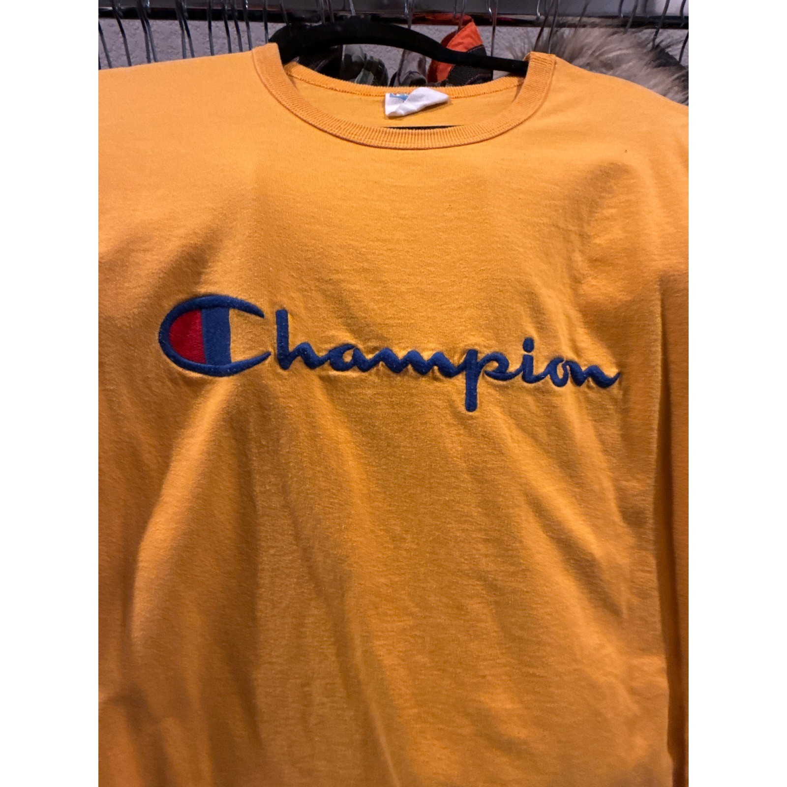 Champion Mens Script Logo Embroidered T-Shirt Yellow Mustard Medium Short Sleeve gallery