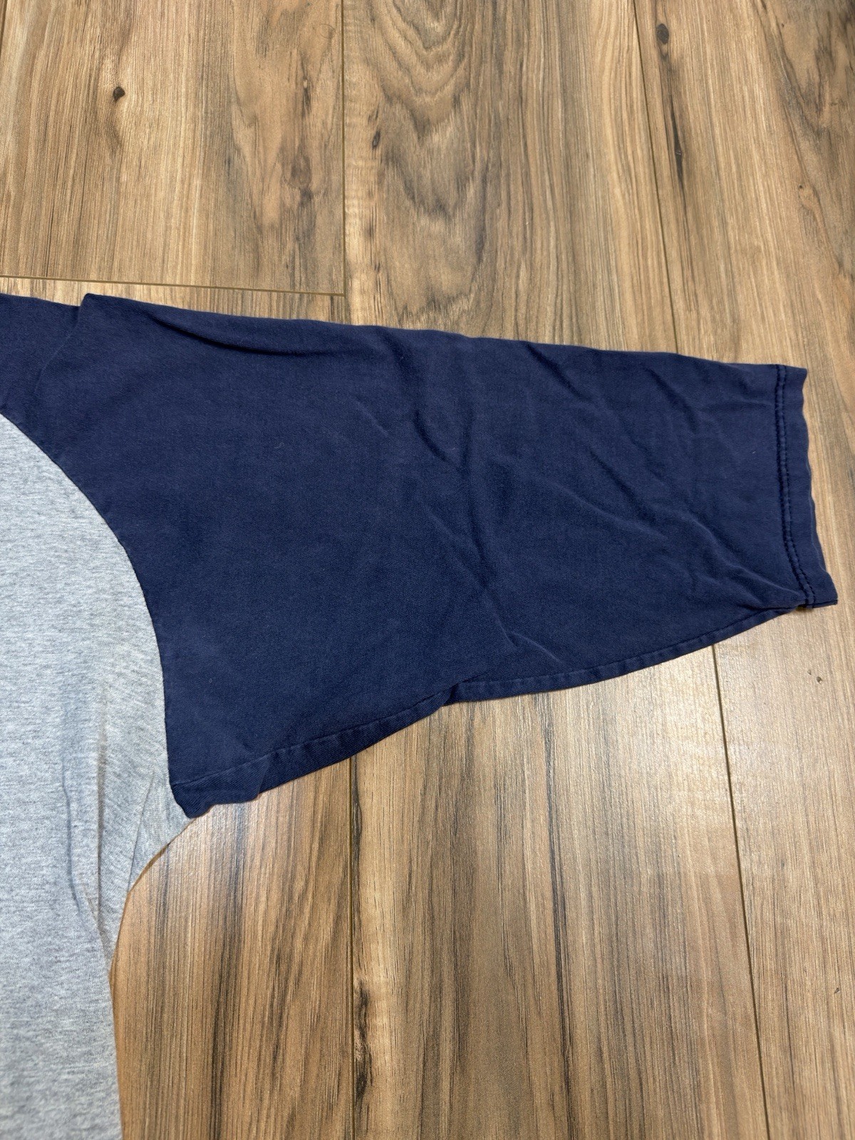 Vintage 90s Varsity Baseball PE Gray Navy Blue Raglan Sleeve Shirt Jersey XL gallery
