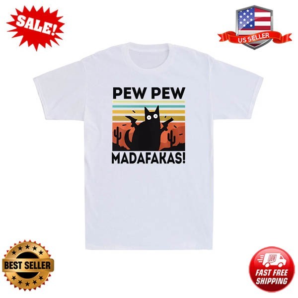Pew Pew Madafakas Black Cat Funny Saying Gun Novelty Vintage Men's T-Shirt gallery