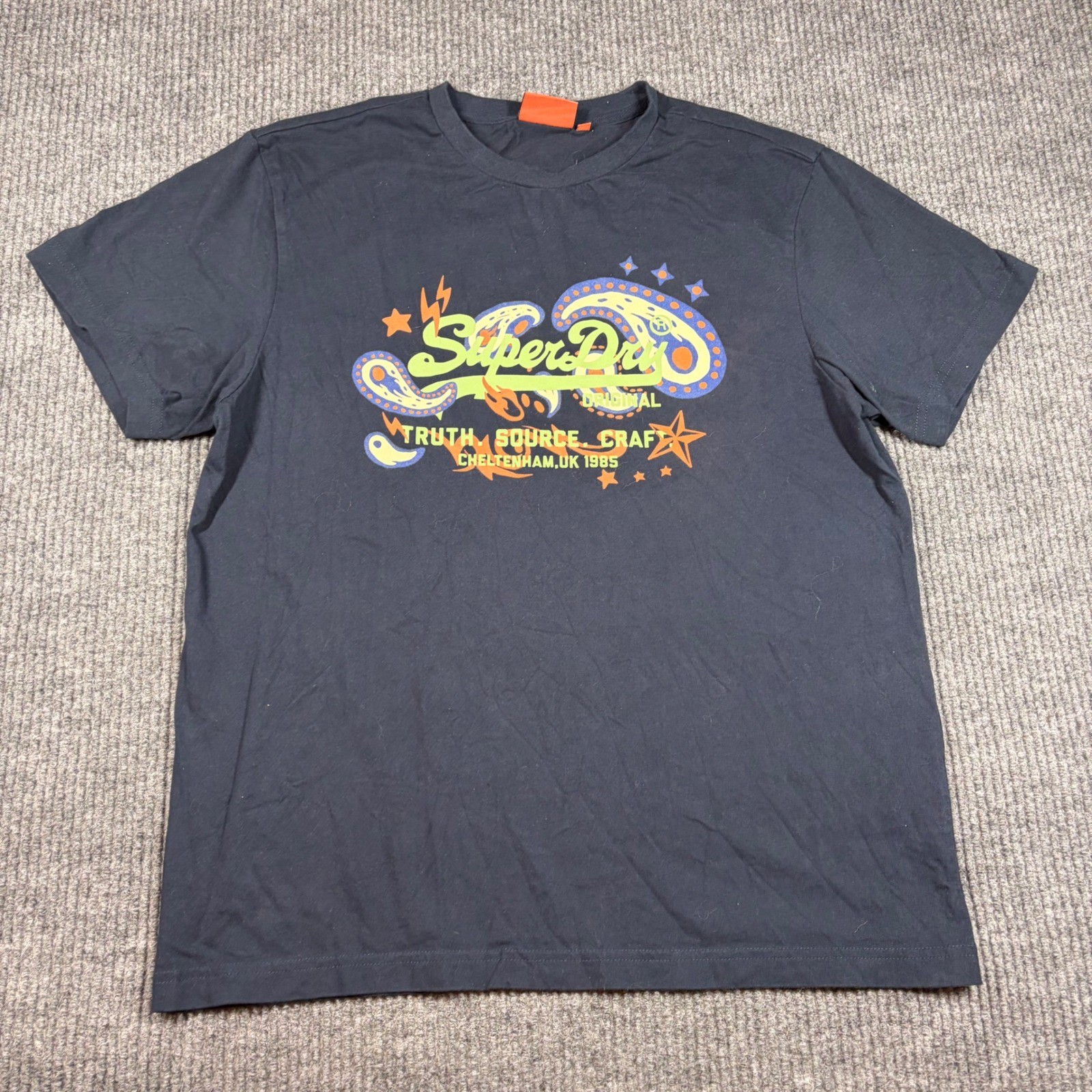 Superdry Shirt Mens XL Navy Blue Graphic Truth Source Craft Cheltenham UK 1985 gallery