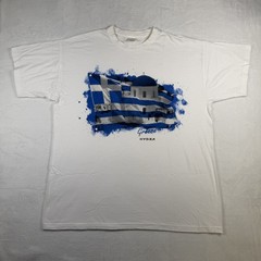 B&C Collection Greece Hydra Souvenir Men’s Graphic T-Shirt White Blue Size Large
