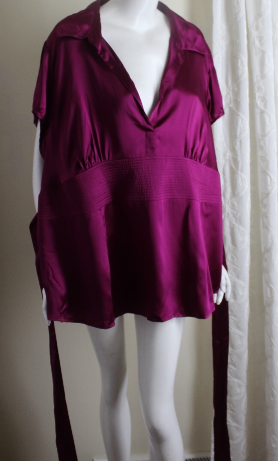 Exquisite INC Sz 24W 2X Bright Magenta 100% SILK CHARMEUSE Blouse Shirt Top
