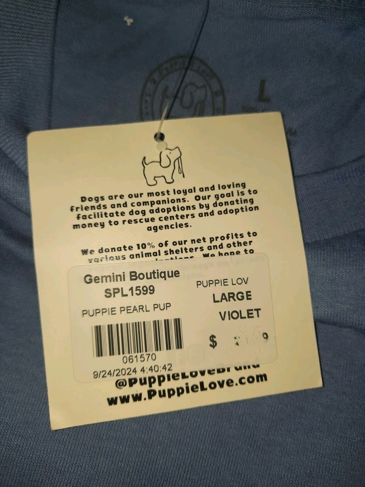 NWT Womens PUPPIE LOVE PEARL PUP Purple Short Sleeve T SHIRT L Large gallery