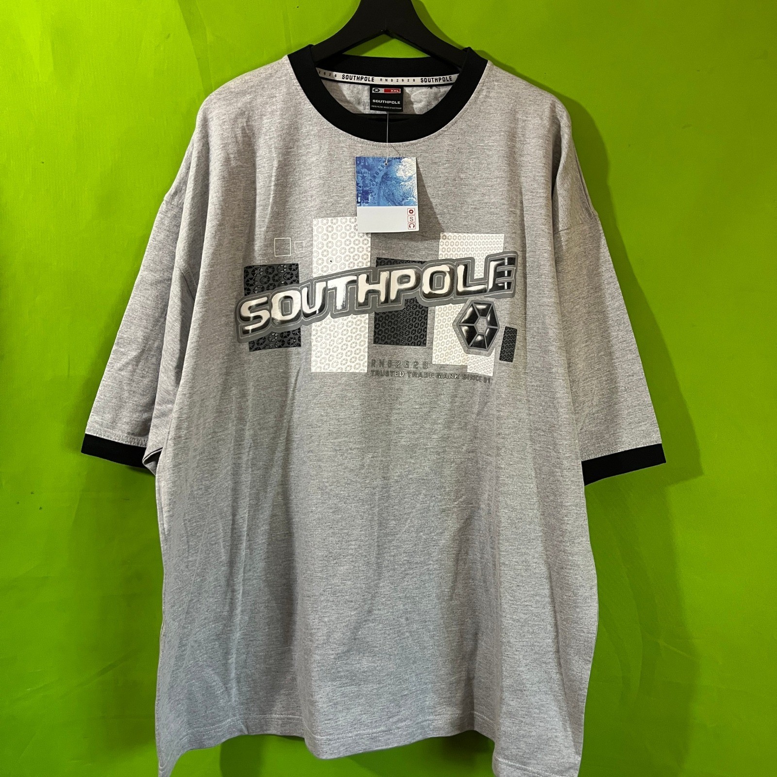 NWT VTG Y2k Southpole Mens XXL Gray Ringer Shirt Short Sleeve Streetwear Hip Hop