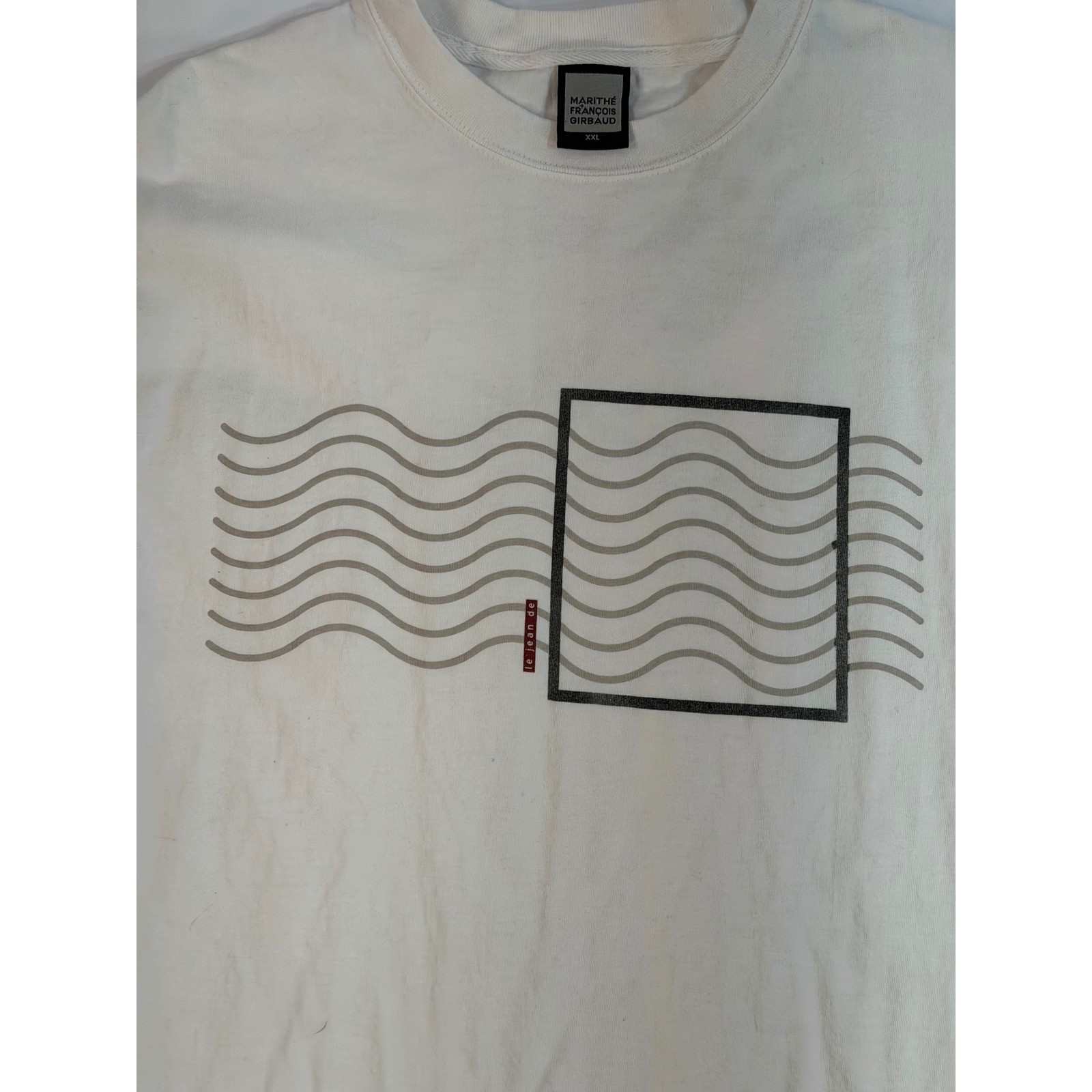 Marithe Francois Girbaud Mens White Graphic T-Shirt XXL Wave Square Print Tee gallery