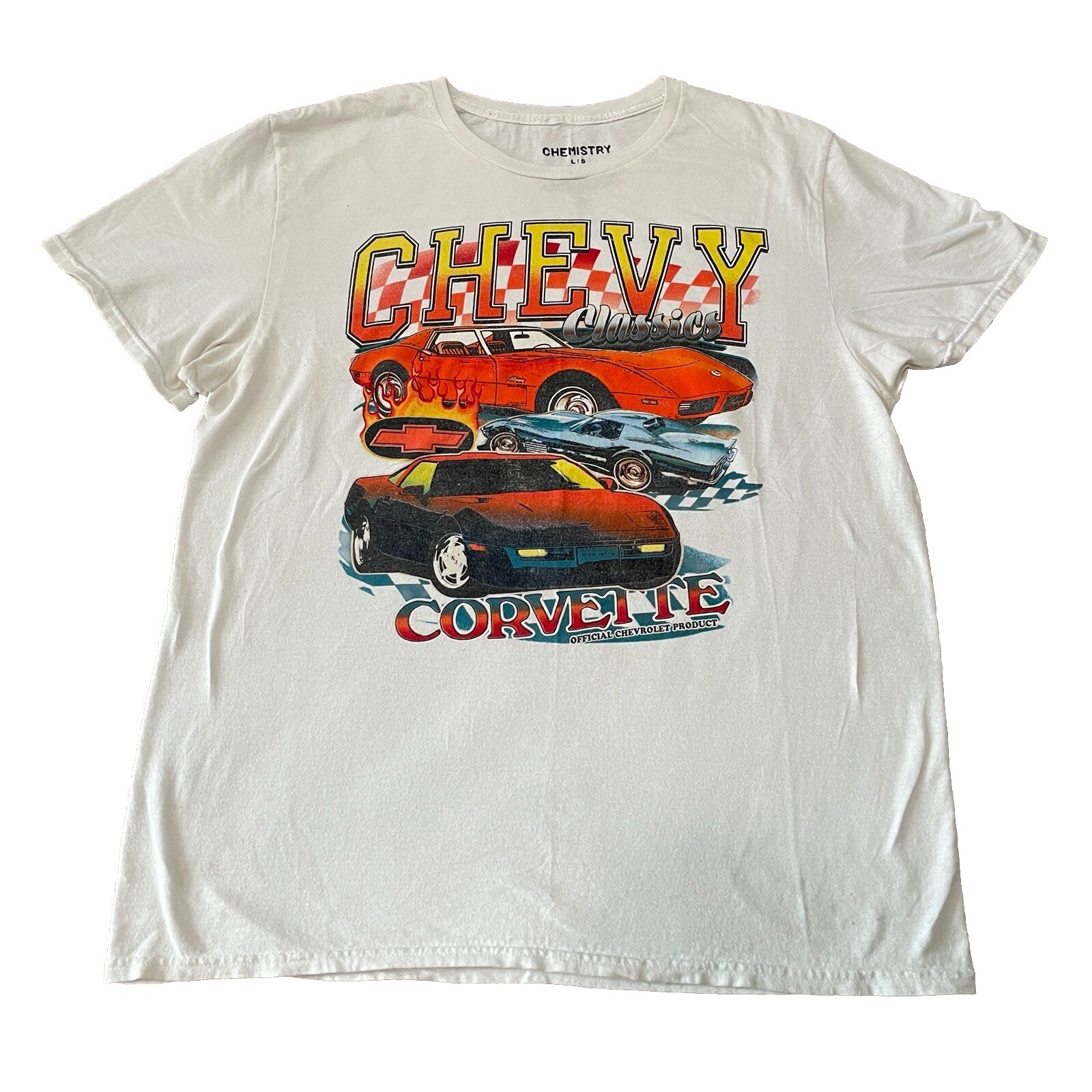 Chevy Corvette T-Shirt Mens Large White Muscle Car Hot Rod Art Chevrolet Dad gallery