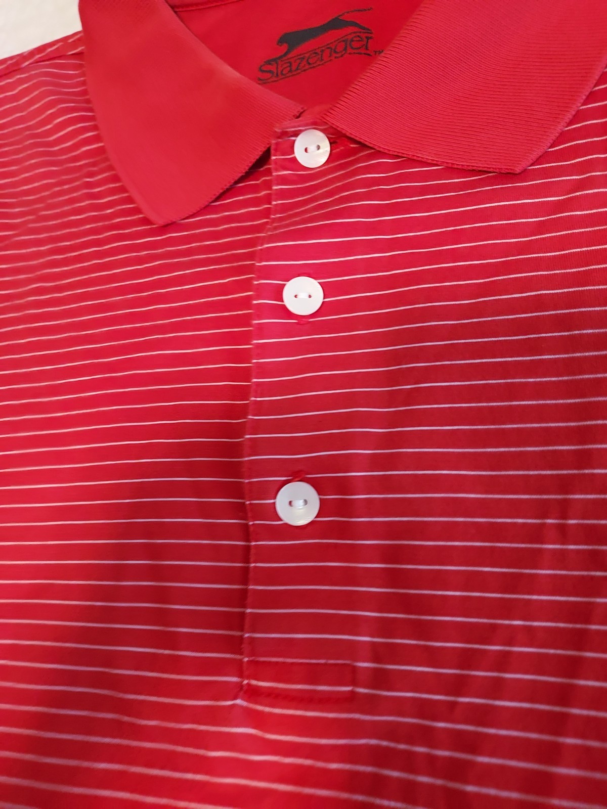 Slazenger Men's Golf striped XL red shirt Polo EUC Cotton well made Metal logo gallery