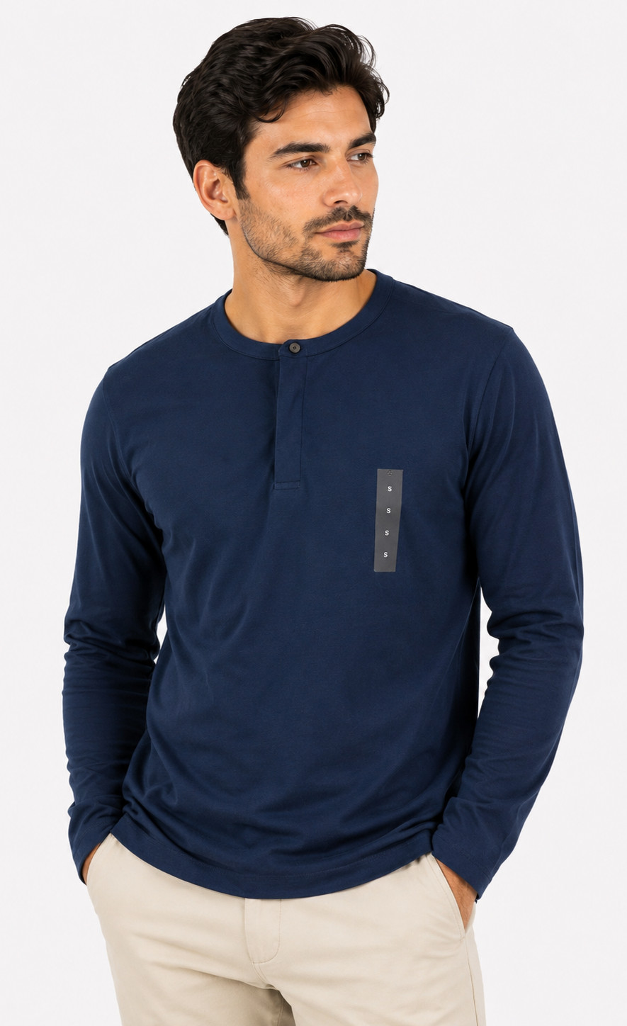 Alfani Men's Henley T-Shirt New S M L XL XXL Navy Blue Long Sleeve Stretch Solid gallery