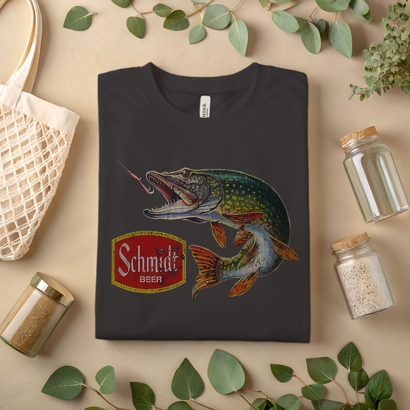 Schmidt Beer Fishing T-Shirt Vintage Pike Fish Graphic Tee for Beer Lovers A337 gallery