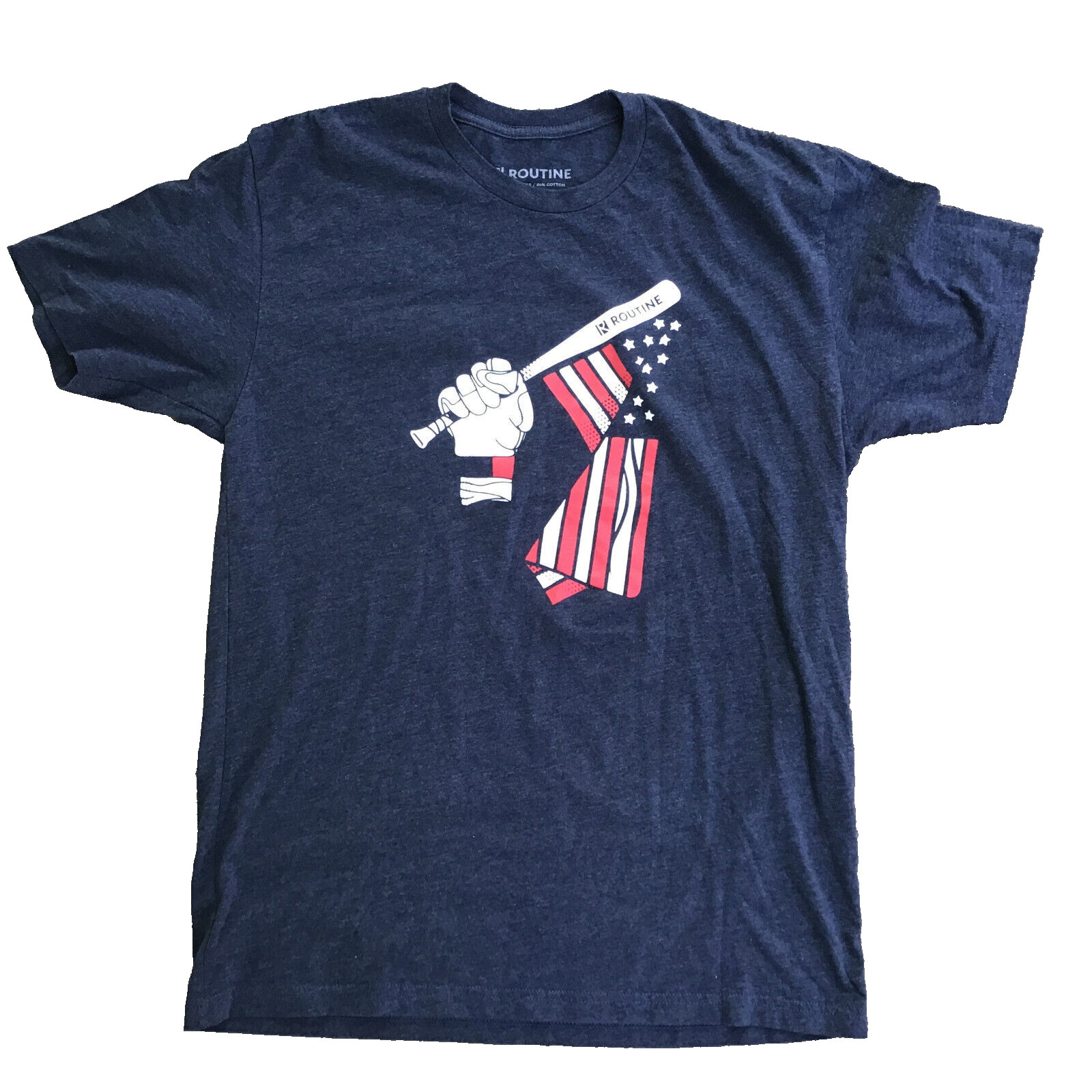 Routine Men Large Short Sleeve Shirt Blue Baseball Bat American Flag gallery