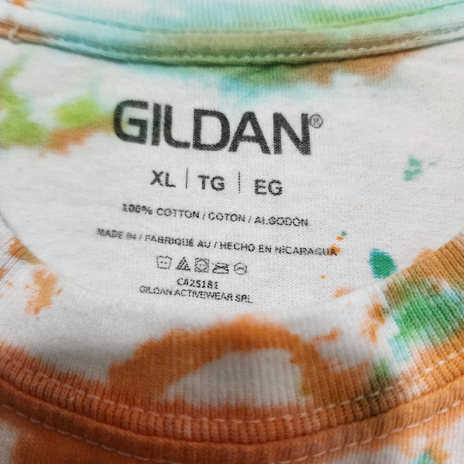 Gildan Mens XL 100% Cotton Splatter Tie Dye T-shirt Lime White Green Orange gallery