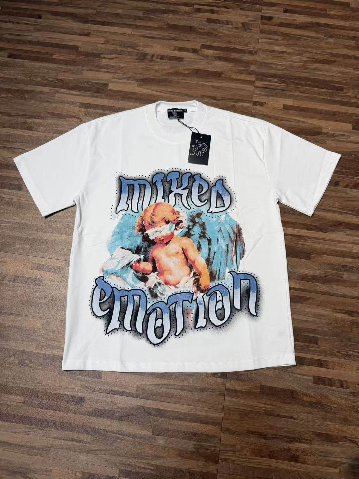 MENS WHITE SUMMER EMOTION T SHIRT HIGH STREET RHINESTONE ANGEL HIP HOP TOPS TEE gallery