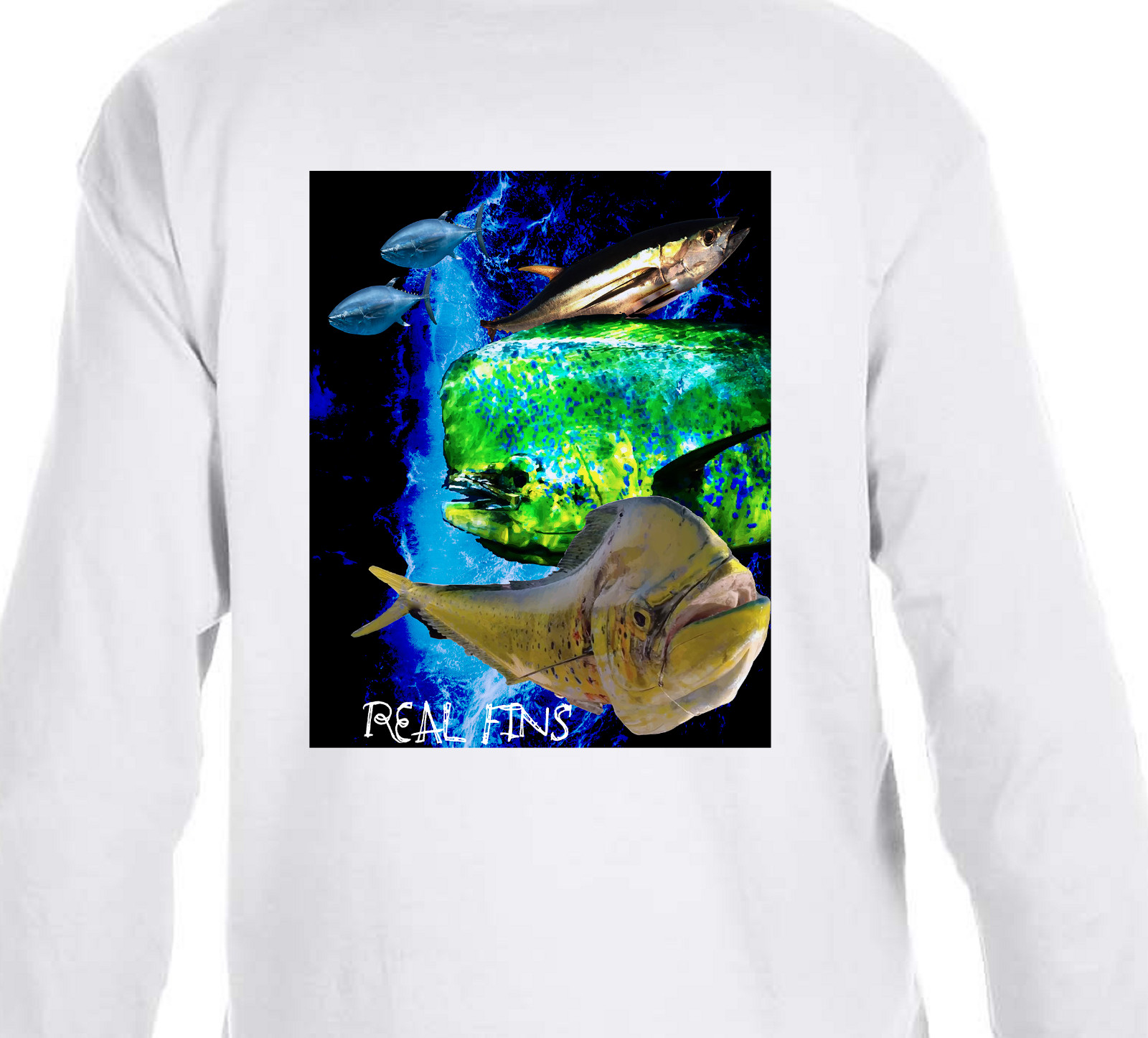 Real Fins Tuna Mahi Mahi Dolphin Beach Long Sleeve Fishing Fisherman T-Shirt