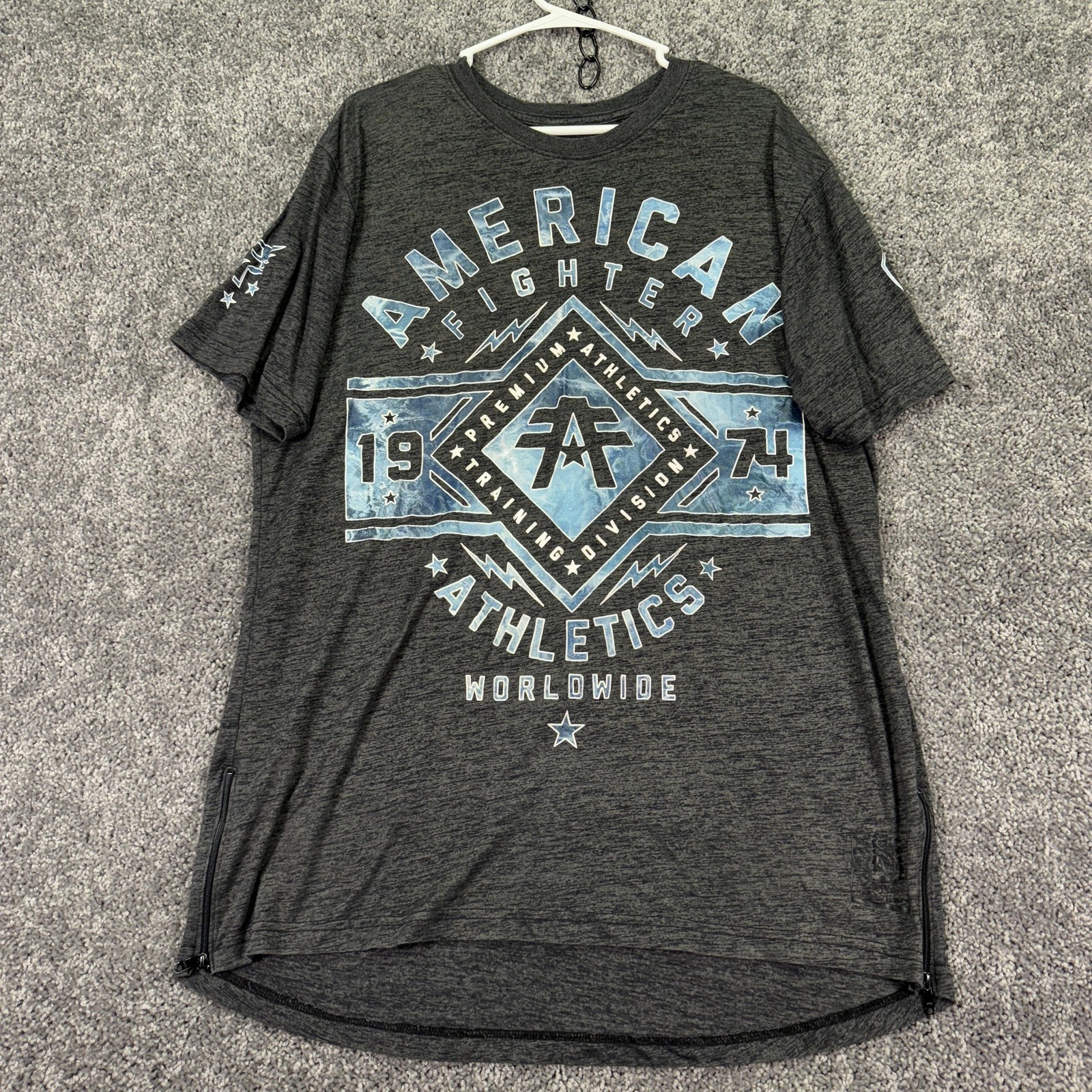 American Fighter Shirt Mens 2XL Gray Athletics Graphic Tee Side Zipper Casual gallery
