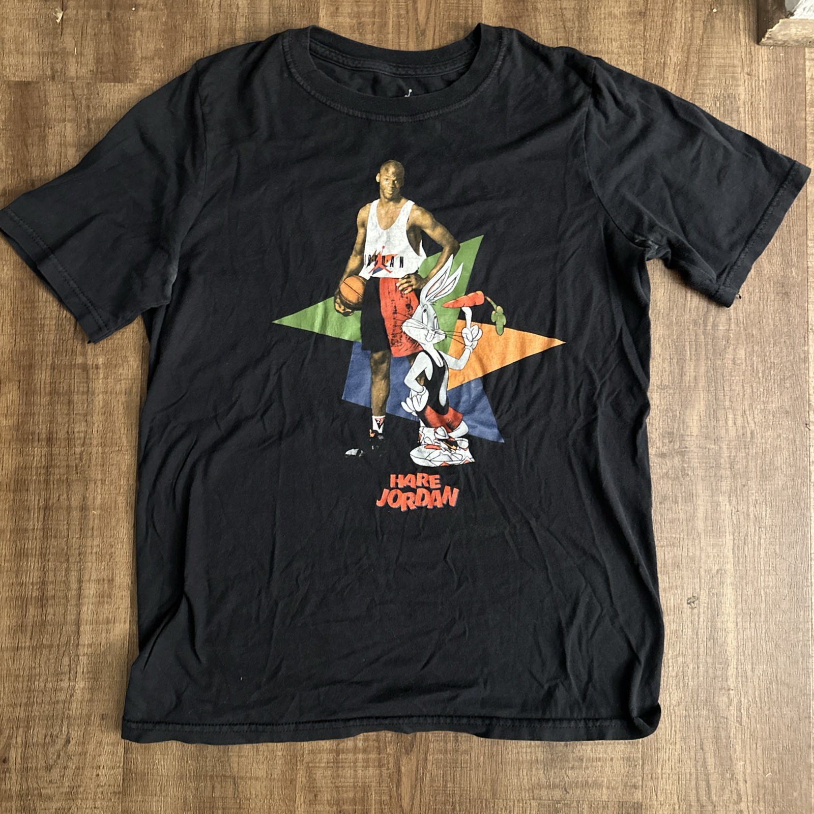 Hare Jordan Shirt Teen Size XL Space Jam Movie Black Michael Bugs Bunny Graphic