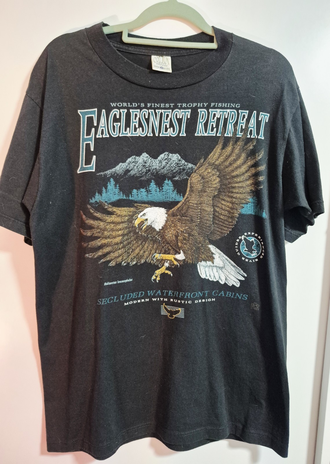 Vintage 1995 Eaglesnest Retreat T-Shirt Size M Black Cotton Grove Bald Eagle Tee
