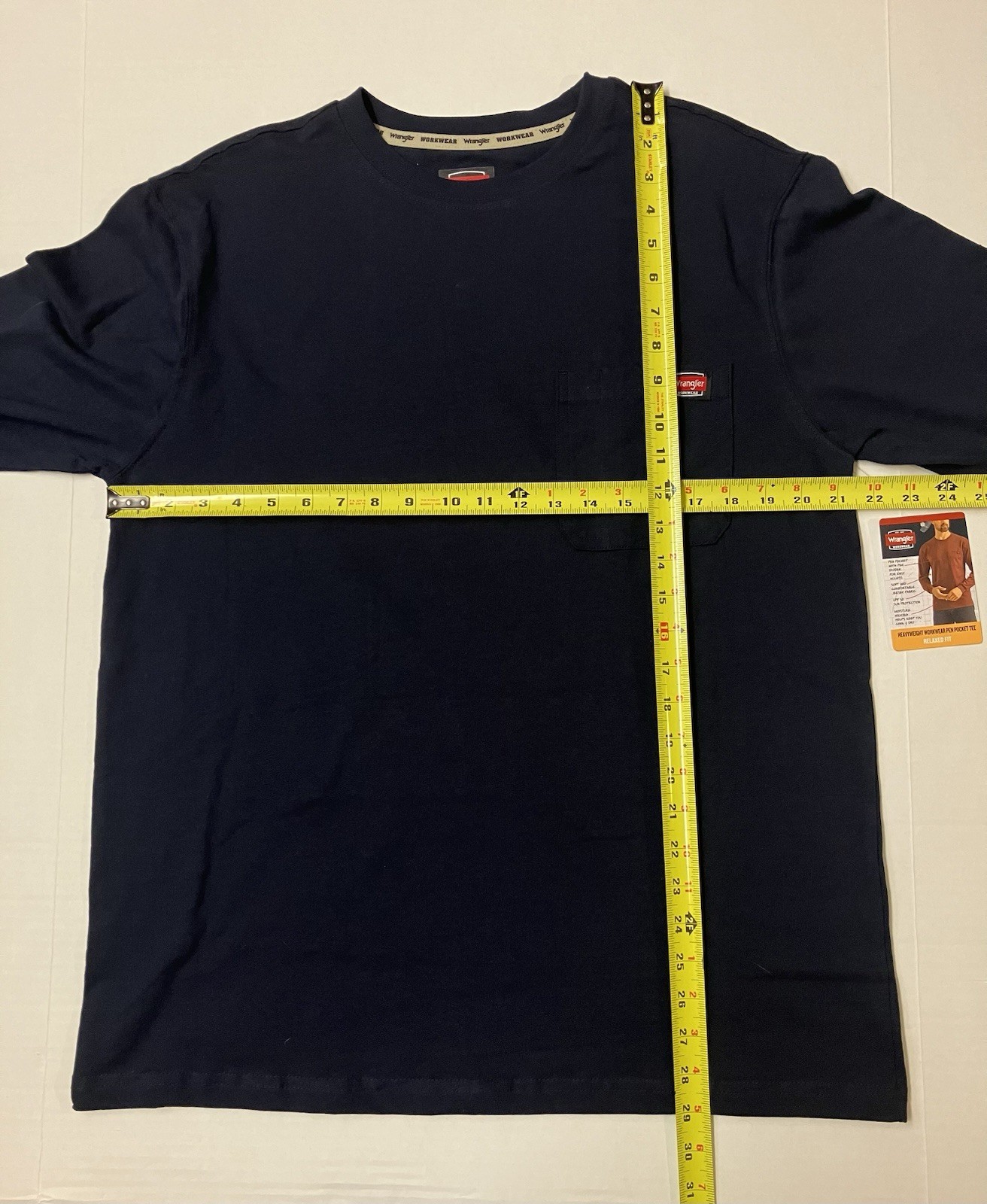 Wrangler Workwear Mens Long Sleeve Heavyweight Pocket Blue T-Shirt Size L Large gallery