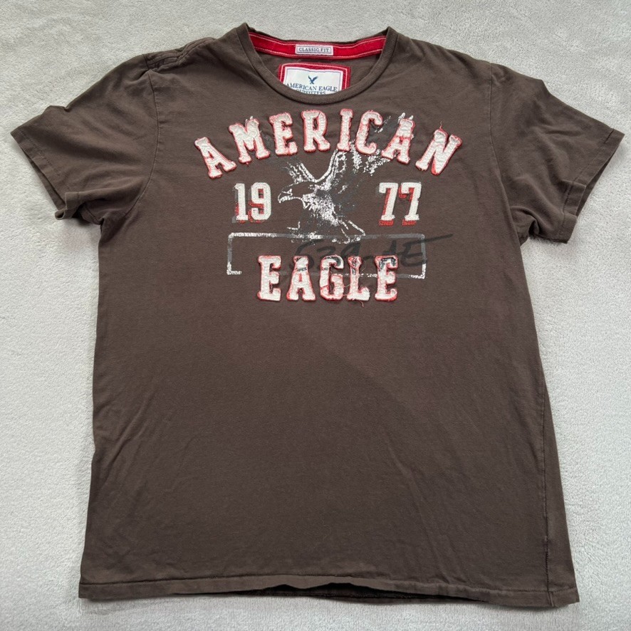 American Eagle T-Shirt Men's Size Large Brown Classic Fit 1977 Graphic Print Y2K gallery